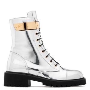 GUISEPPE ZANOTTI | Silver and Black Combat Boots | Size 40